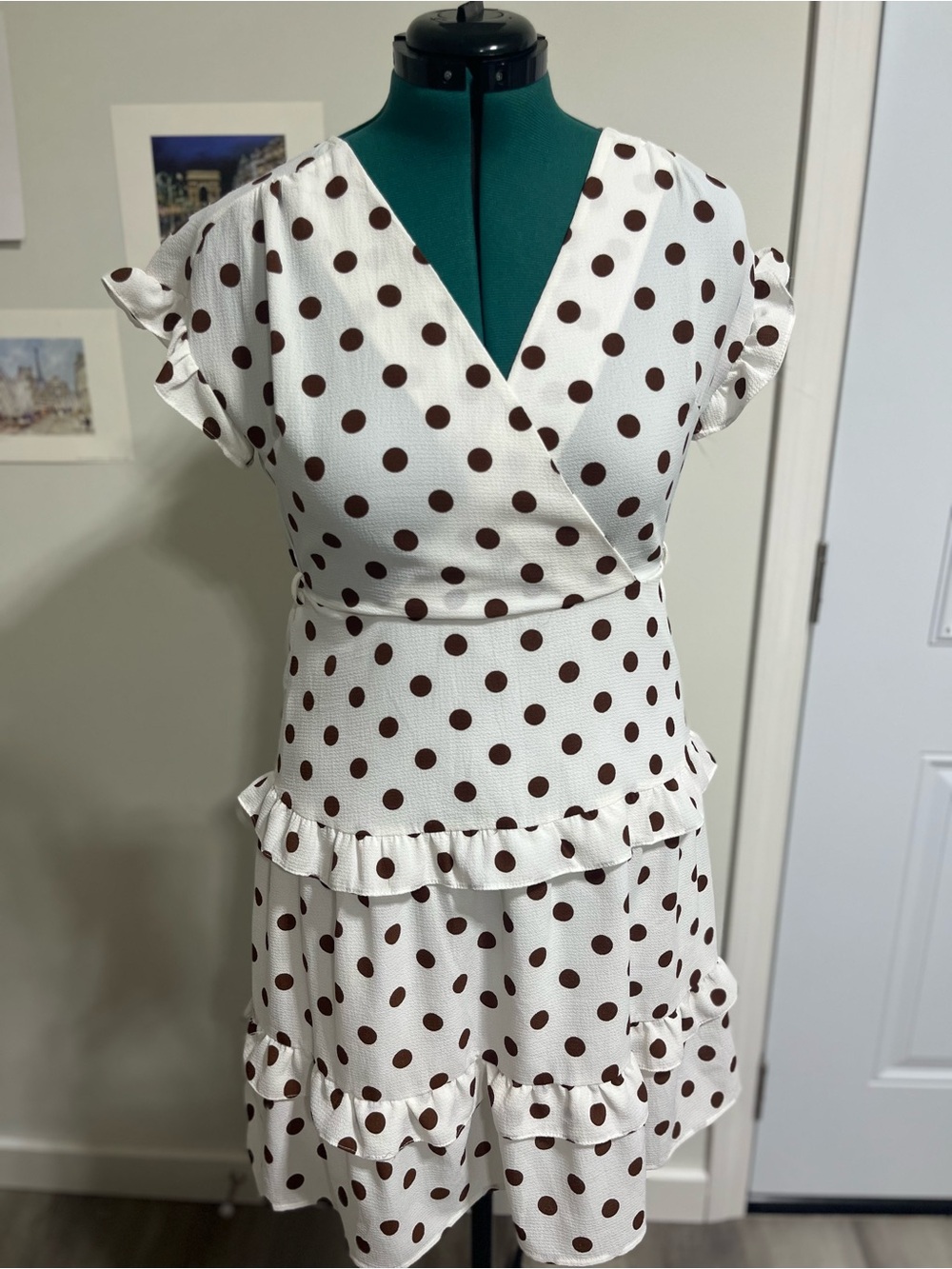 Monteau Cream Mini Dress with Brown Polka Dots
